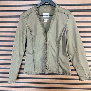 LAL Live A Little Olive Ruffle Trim Cotton Jacket